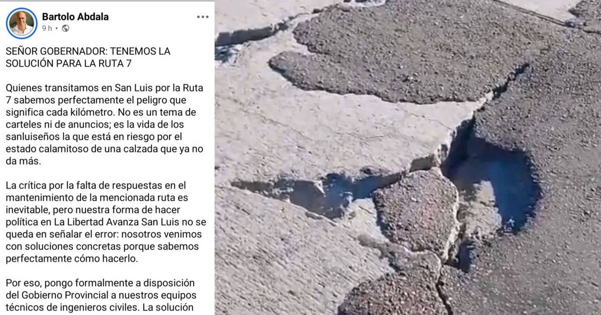 Abdala criticó el estado de la ruta 7 y ofreció ingenieros para una solución