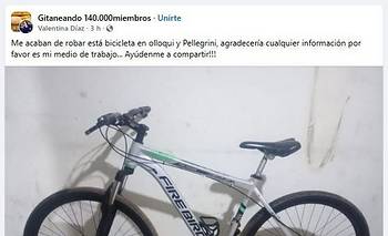 Denunció que le robaron la bicicleta y pide ayuda para recuperar su herramienta de trabajo